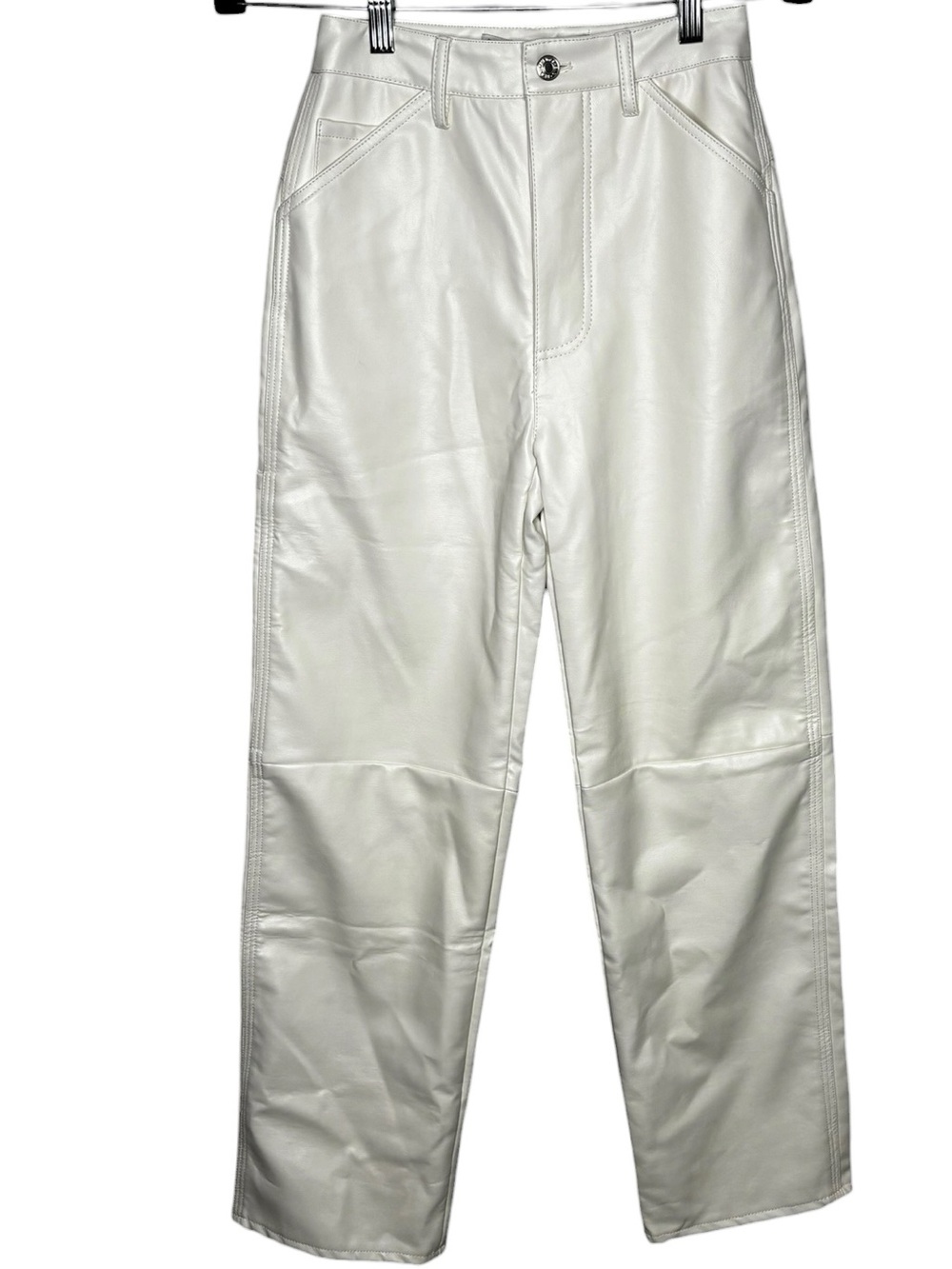 New Simonett High Waist Button Fly White Faux Leather Kika Pants Size XS